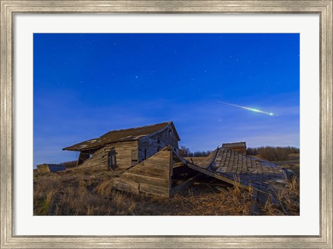 Framed bright bolide meteor breaking up as it enters the atmosphere Print
