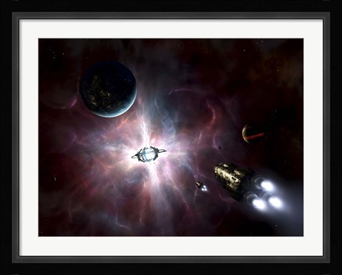 Framed enormous stellar power and manufacturing station built around a star Print