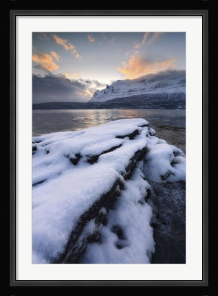 Framed cold morning in Grovfjorden, Troms County, Norway Print