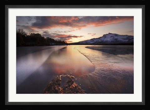 Framed frozen Straumen Lake on Tjeldoya Island in Nordland County, Norway Print