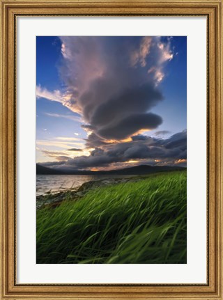 Framed giant stacked lenticular cloud over Tjeldsundet, Troms County, Norway Print