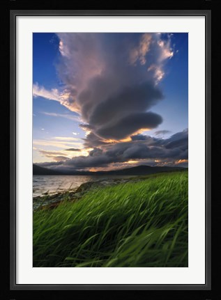 Framed giant stacked lenticular cloud over Tjeldsundet, Troms County, Norway Print