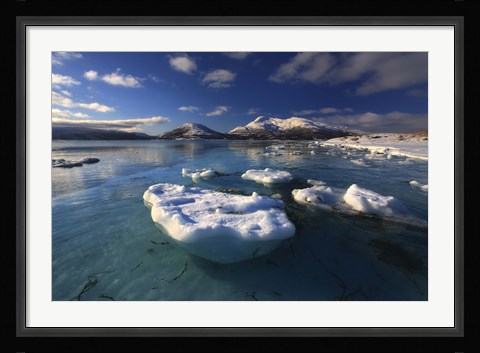 Framed winter view looking out in Tjeldsundet strait, Norway Print