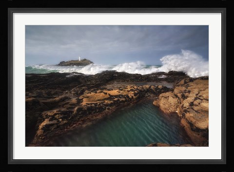 Framed Godrevy Lighthouse in Cornwall, England Print