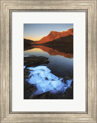 Framed Ice flakes in the shadows of Skittendalen Valley in Troms County, Norway Print