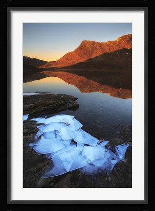 Framed Ice flakes in the shadows of Skittendalen Valley in Troms County, Norway Print