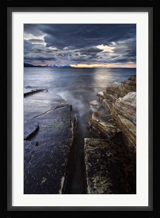 Framed Midnight Sun over Vagsfjorden in Troms County, Norway Print