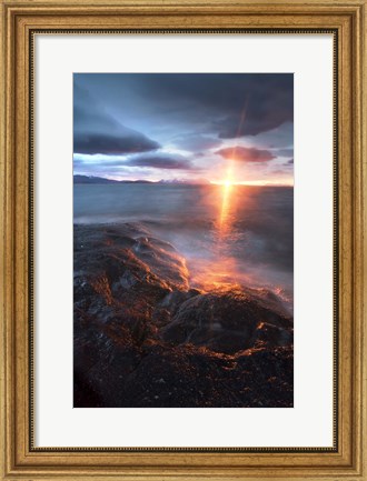 Framed Midnight Sun over Vagsfjorden, Skanland, Troms County, Norway Print