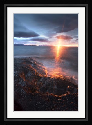 Framed Midnight Sun over Vagsfjorden, Skanland, Troms County, Norway Print