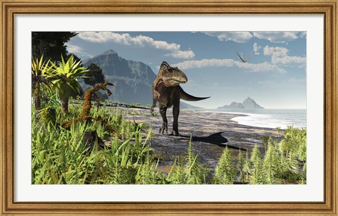 Framed Acrocanthosaurus roams an Early Cretaceous North America Print