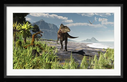 Framed Acrocanthosaurus roams an Early Cretaceous North America Print