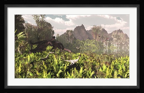 Framed Plateosaurus and Ceolophysis dinosaurs of the Triassic period Print
