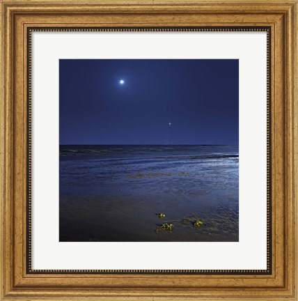 Framed Venus shines brightly below the crescent Moon from coast of Buenos Aires, Argentina Print