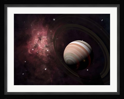 Framed gas giant Carter orbited by it's two small moons Banth and Sorak Print