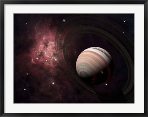Framed gas giant Carter orbited by it's two small moons Banth and Sorak Print