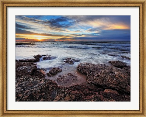 Framed seascape at sunrise from Miramar, Argentina Print