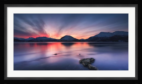 Framed Sunset over Tjeldsundet, Troms County, Norway Print