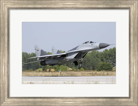 Framed Serbian Air Force MiG-29 departing from Graf Ignatievo Air Base Print