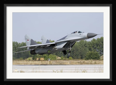 Framed Serbian Air Force MiG-29 departing from Graf Ignatievo Air Base Print