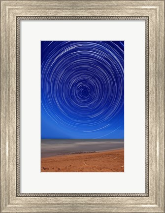 Framed Star trails around the south celestial pole at the beach in Miramar, Argentina Print