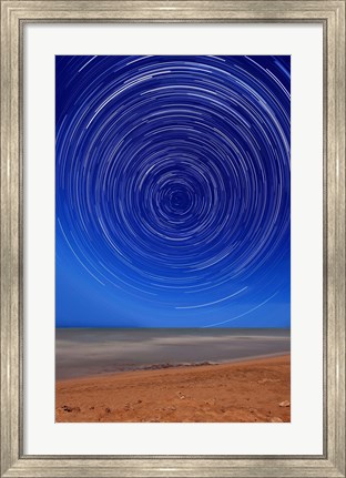 Framed Star trails around the south celestial pole at the beach in Miramar, Argentina Print
