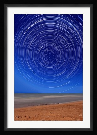 Framed Star trails around the south celestial pole at the beach in Miramar, Argentina Print