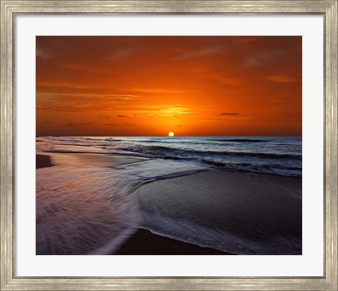 Framed Two crossing waves at sunrise in Miramar, Argentina Print