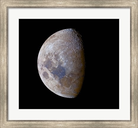 Framed crescent moon past first quarter in color Print