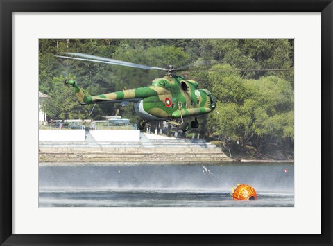 Framed Bulgarian Air Force Mi-17 taking water with Bambi Bucket Print