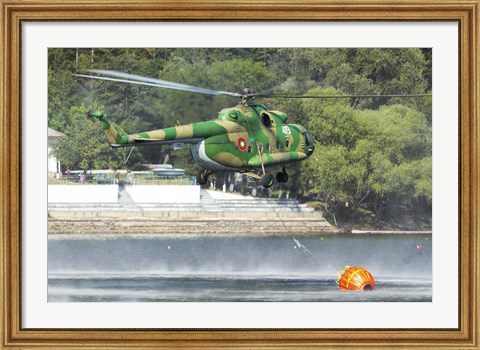 Framed Bulgarian Air Force Mi-17 taking water with Bambi Bucket Print