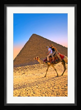 Framed Camel ride, Great Pyramids, Cairo, Giza Plateau, Egypt Print