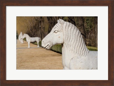 Framed Carved horse statues, Changling Sacred Was, Beijing, China Print