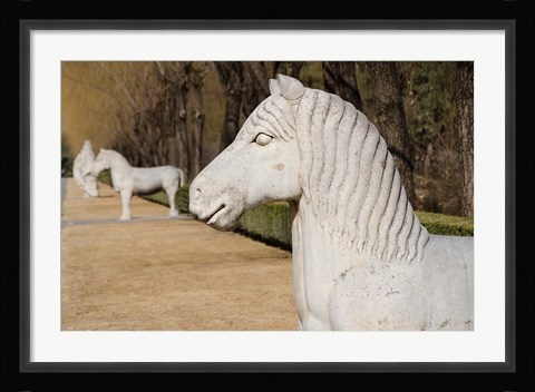 Framed Carved horse statues, Changling Sacred Was, Beijing, China Print