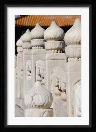 Framed China, Beijing, Forbidden City. Emperors palace, ornate marble bridge. Print