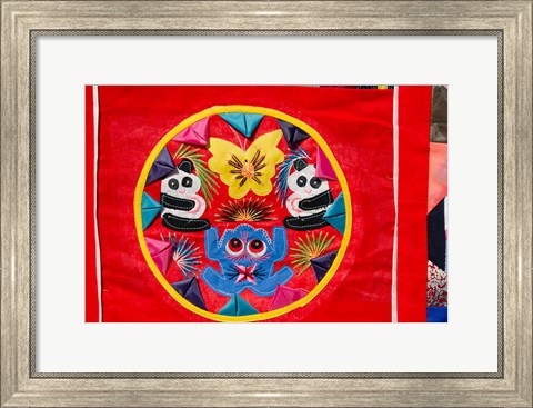 Framed China, Beijing. Chinese handicrafts. Colorful Chinese embroidery quilt Print