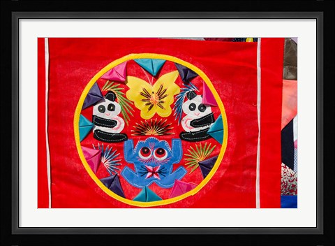 Framed China, Beijing. Chinese handicrafts. Colorful Chinese embroidery quilt Print
