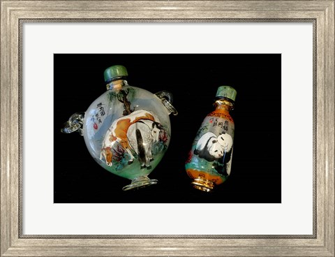 Framed Hand Painted Snuff Bottles with Jade Tops and Horse Globe, Chinese Handicrafts, China Print