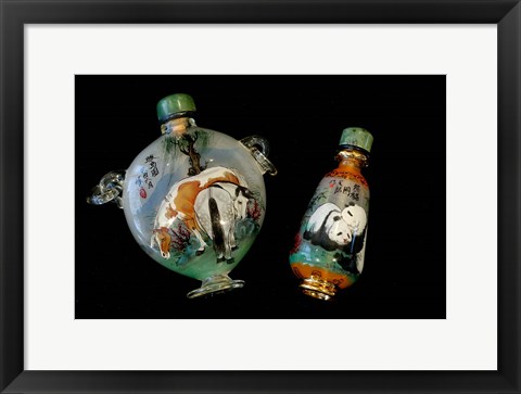 Framed Hand Painted Snuff Bottles with Jade Tops and Horse Globe, Chinese Handicrafts, China Print