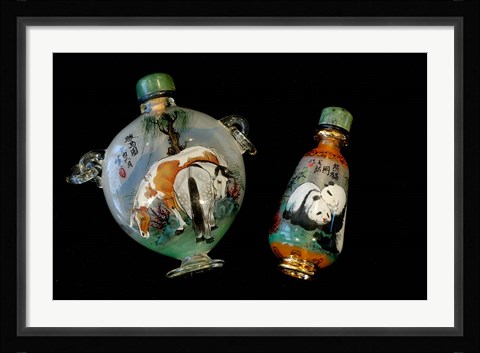 Framed Hand Painted Snuff Bottles with Jade Tops and Horse Globe, Chinese Handicrafts, China Print