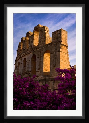Framed Ancient Roman Amphitheater with flowers, El Jem, Tunisia Print
