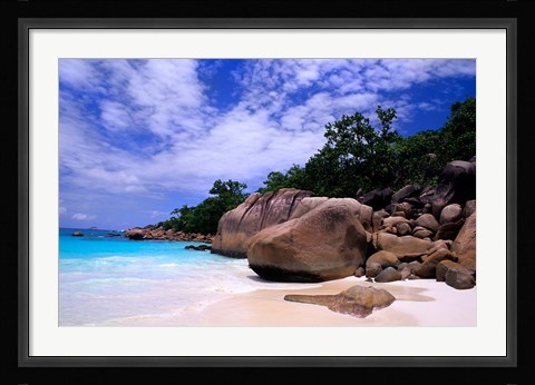 Framed Beach, La Digue in the Seychelle Islands Print