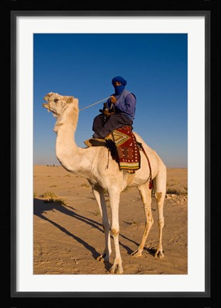 Framed Bedouin man on camel, Douz, Sahara Tunisia, Africa Print