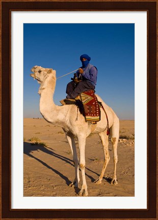 Framed Bedouin man on camel, Douz, Sahara Tunisia, Africa Print