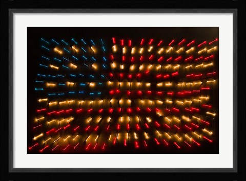 Framed Americana Flag made of zoomed Neon Lights Print
