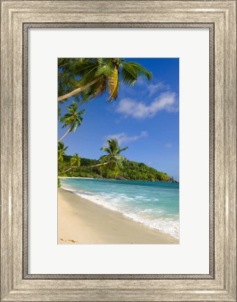 Framed Beach at Chez Batista&#39;s Restaurant, Seychelles Print