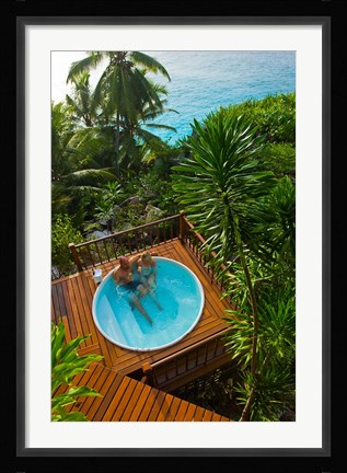 Framed Couple enjoying hot tub at Fregate Resort, Seychelles Print