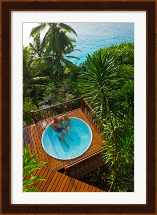 Framed Couple enjoying hot tub at Fregate Resort, Seychelles Print