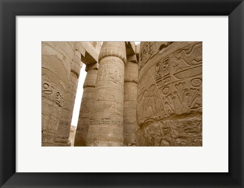 Framed Hieroglyphic covered columns in hypostyle hall, Karnak Temple, East Bank, Luxor, Egypt Print