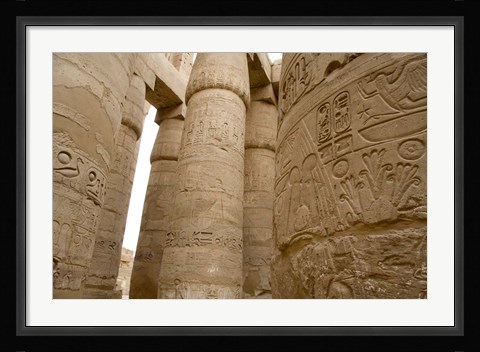 Framed Hieroglyphic covered columns in hypostyle hall, Karnak Temple, East Bank, Luxor, Egypt Print