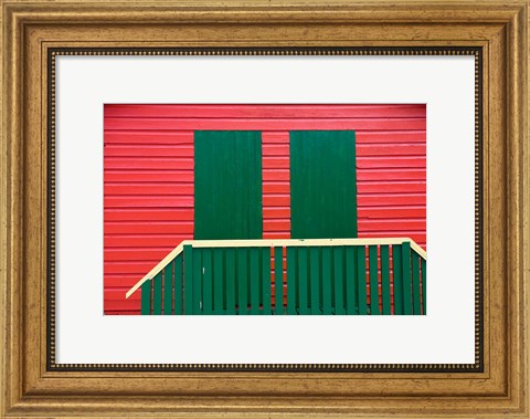 Framed Red and Green wooden cottages, Muizenberg Resort, Cape Town, South Africa Print